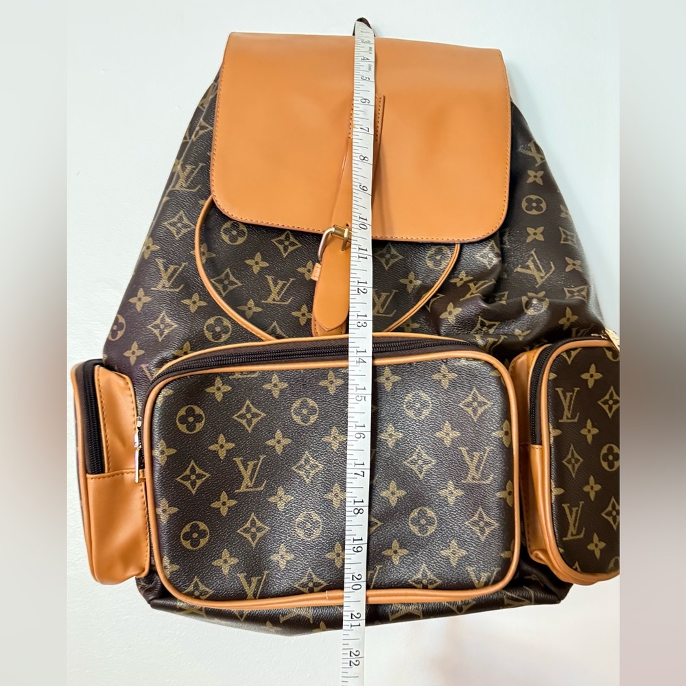 Source Unknown Tan and Brown Monogram Backpack NWT - image 3